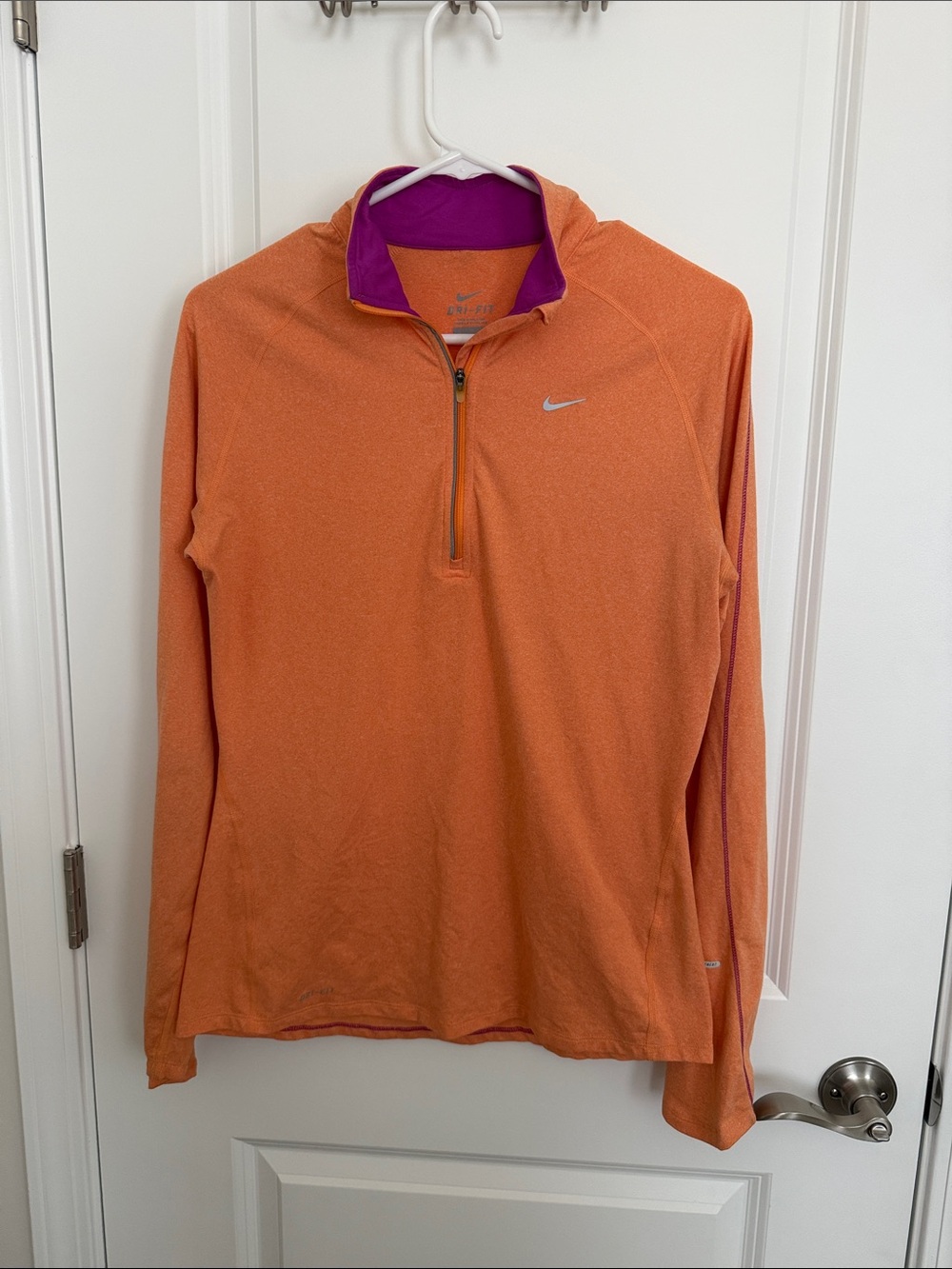 Nike Women's Orange Long-Sleeve Quarter-Zip with Purple Collar